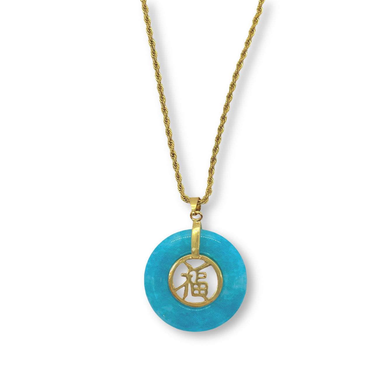 Light Blue Good Fortune Jade Necklace 18 Inches / Twisted Chain