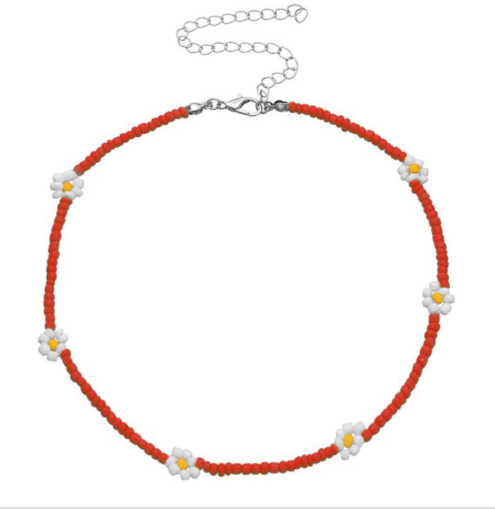 FLOWER BEADED RED necklace