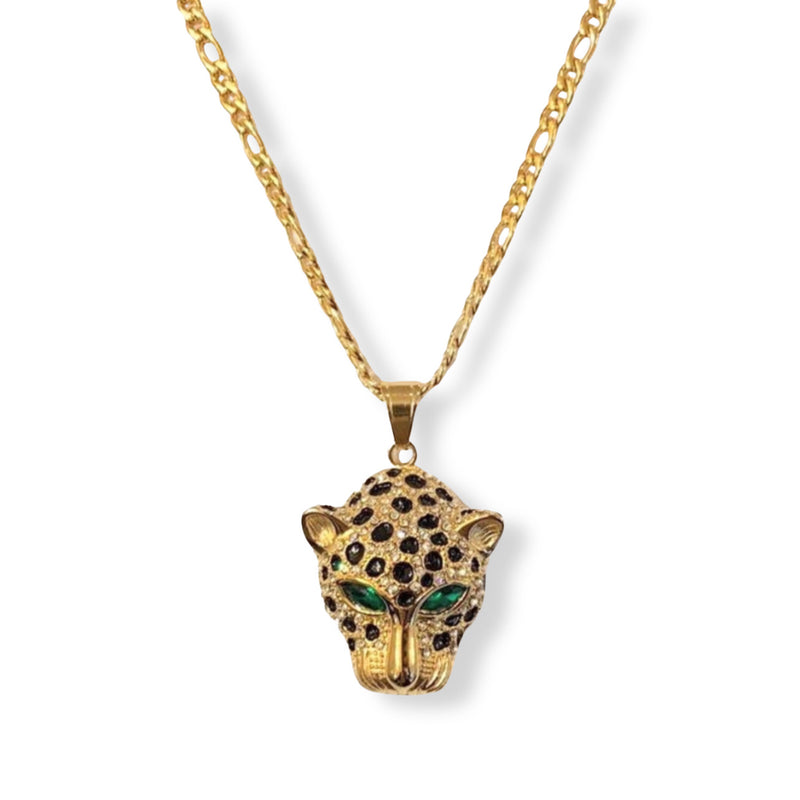 GREEN EYE PANTHER HEAD necklace
