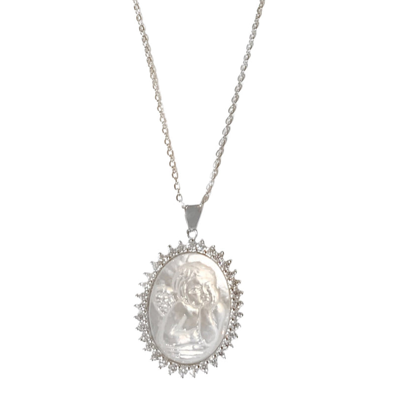 MOTHER OF PEARL ANGEL OVAL necklace
