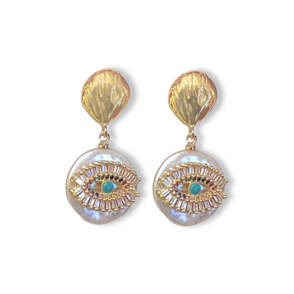 MULTI COLOR CRYSTAL EYE PEARL earrings