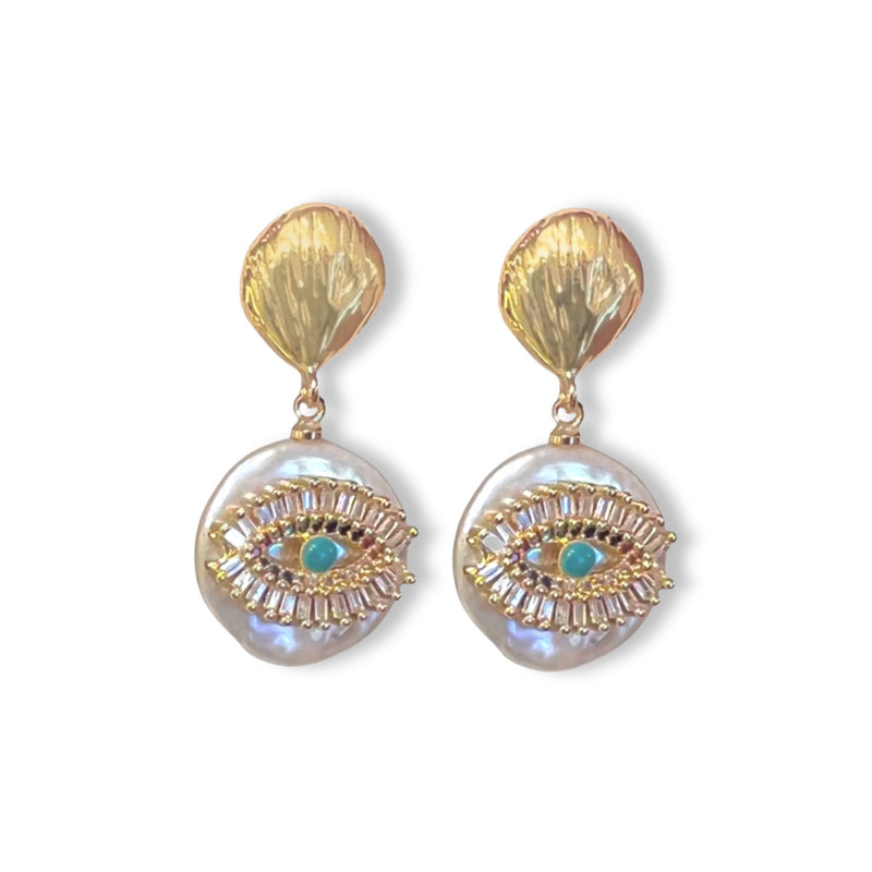 MULTI COLOR CRYSTAL EYE PEARL earrings