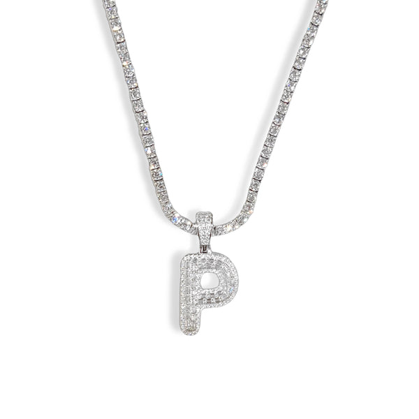 SILVER ICY INITIAL BAGUETTE II TENNIS necklace