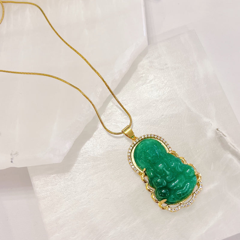 Natural Green Jade Dargon Pendant Abundance Necklace