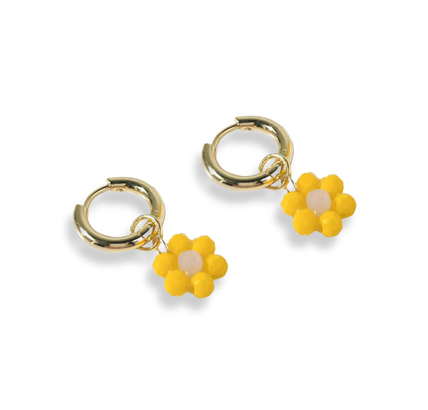 YELLOW FLOWER DANGLE HOOP earrings