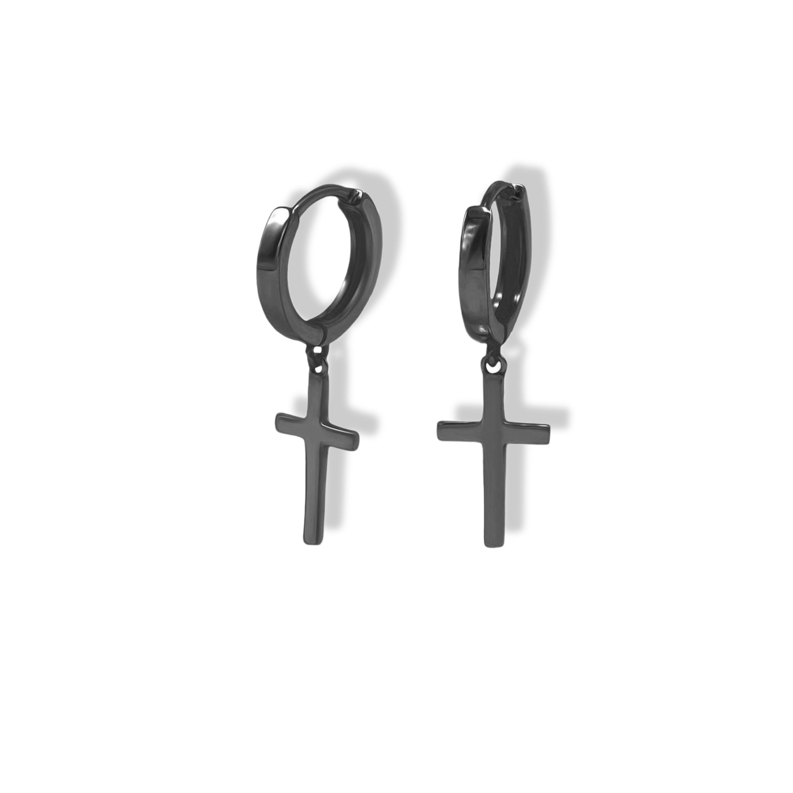 CROSS BLACK STEEL MINI HUGGIE earring