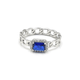 SILVER BLUE SAPPHIRE CUBAN ring