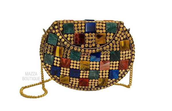 MULTICOLOR GOLD STONE handbag