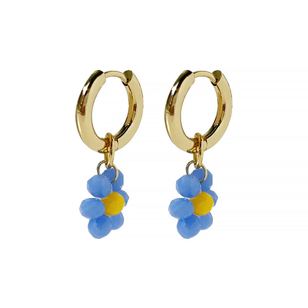 BLUE FLOWER DANGLE HOOP earrings