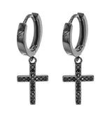 CRYSTAL CROSS HUGGIE HOOP earrings