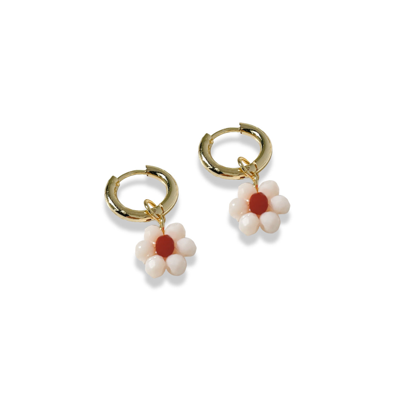 WHITE FLOWER DANGLE HOOP earrings