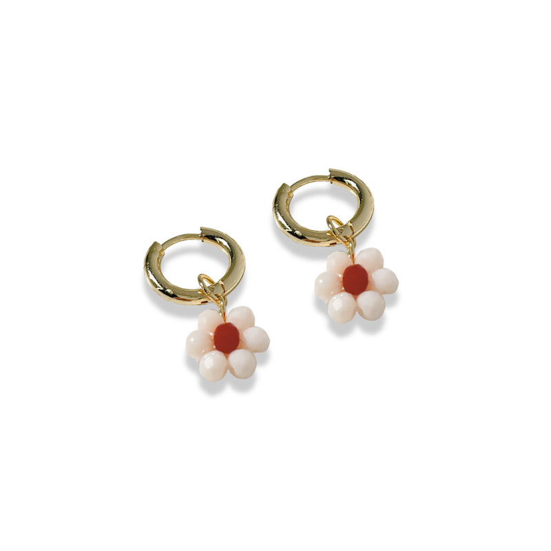 WHITE FLOWER DANGLE HOOP earrings