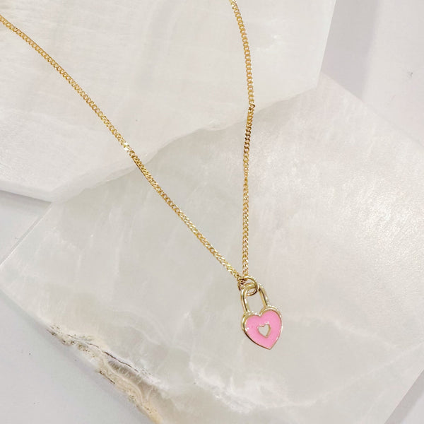 LIGHT PINK HEART LOCK SUPER MINI necklace