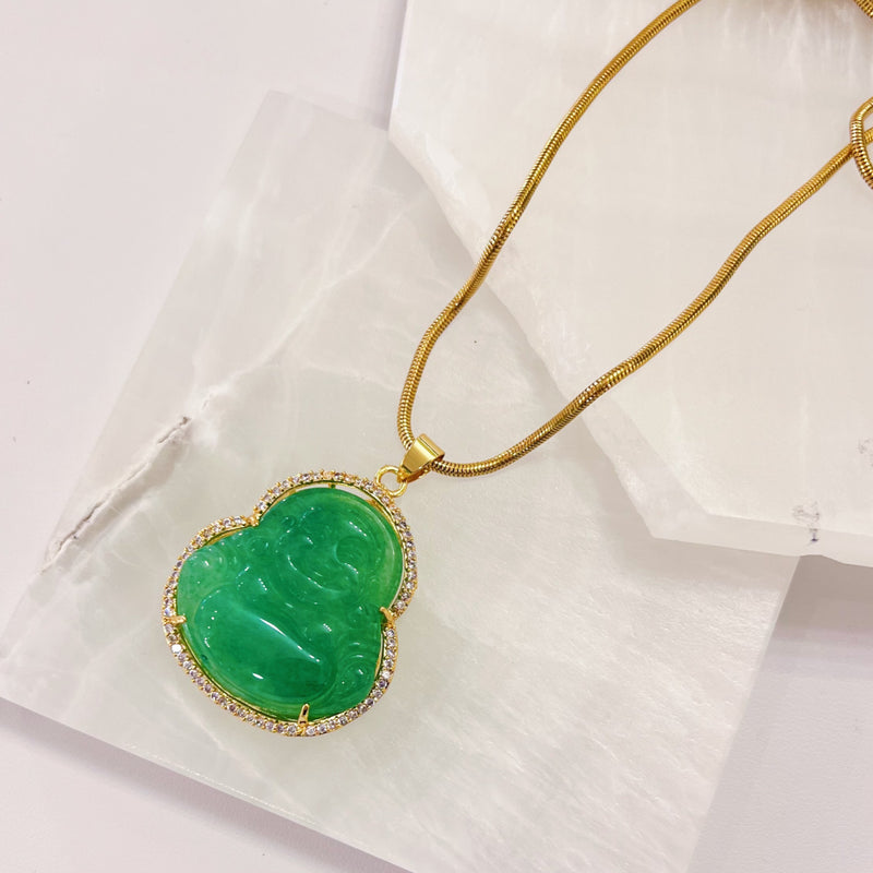 Beautiful Trans Green Jade Buddha Pendant Necklace 18k Gold plated Chinese  Jade | eBay