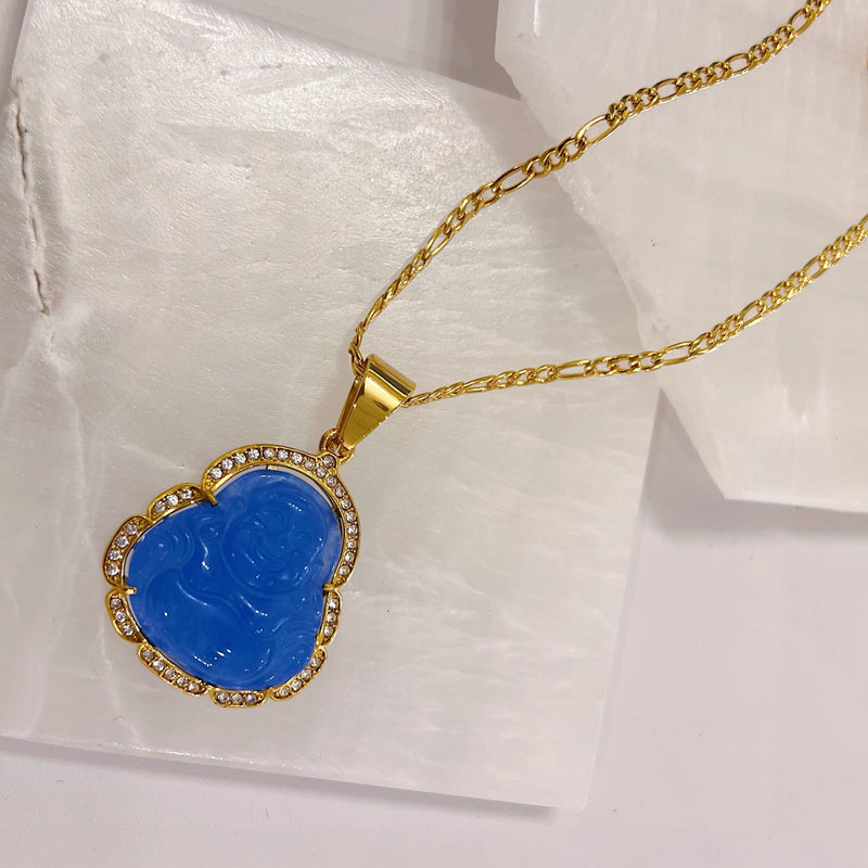 OCEAN BLUE BUDDHA GOLD STEEL necklace