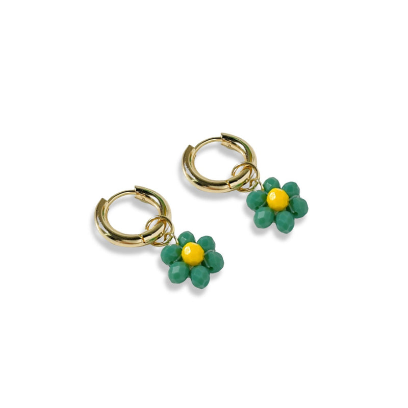 GREEN FLOWER DANGLE HOOP earrings