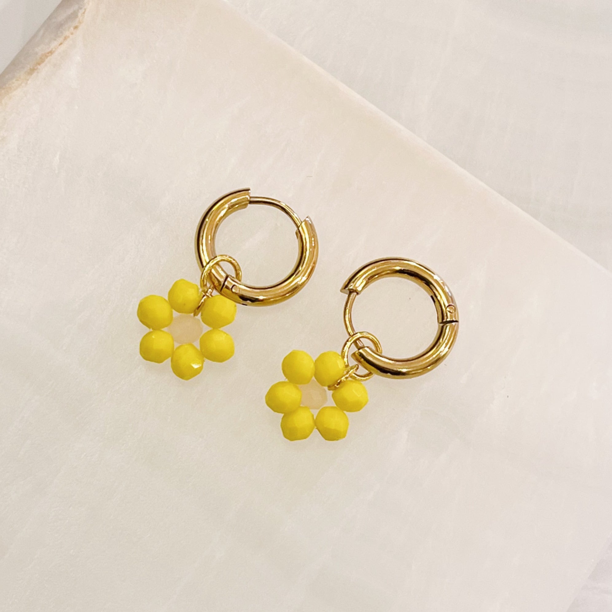 YELLOW FLOWER DANGLE HOOP earrings