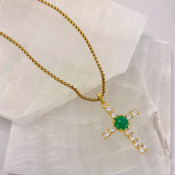 CRYSTAL CROSS JADE necklace