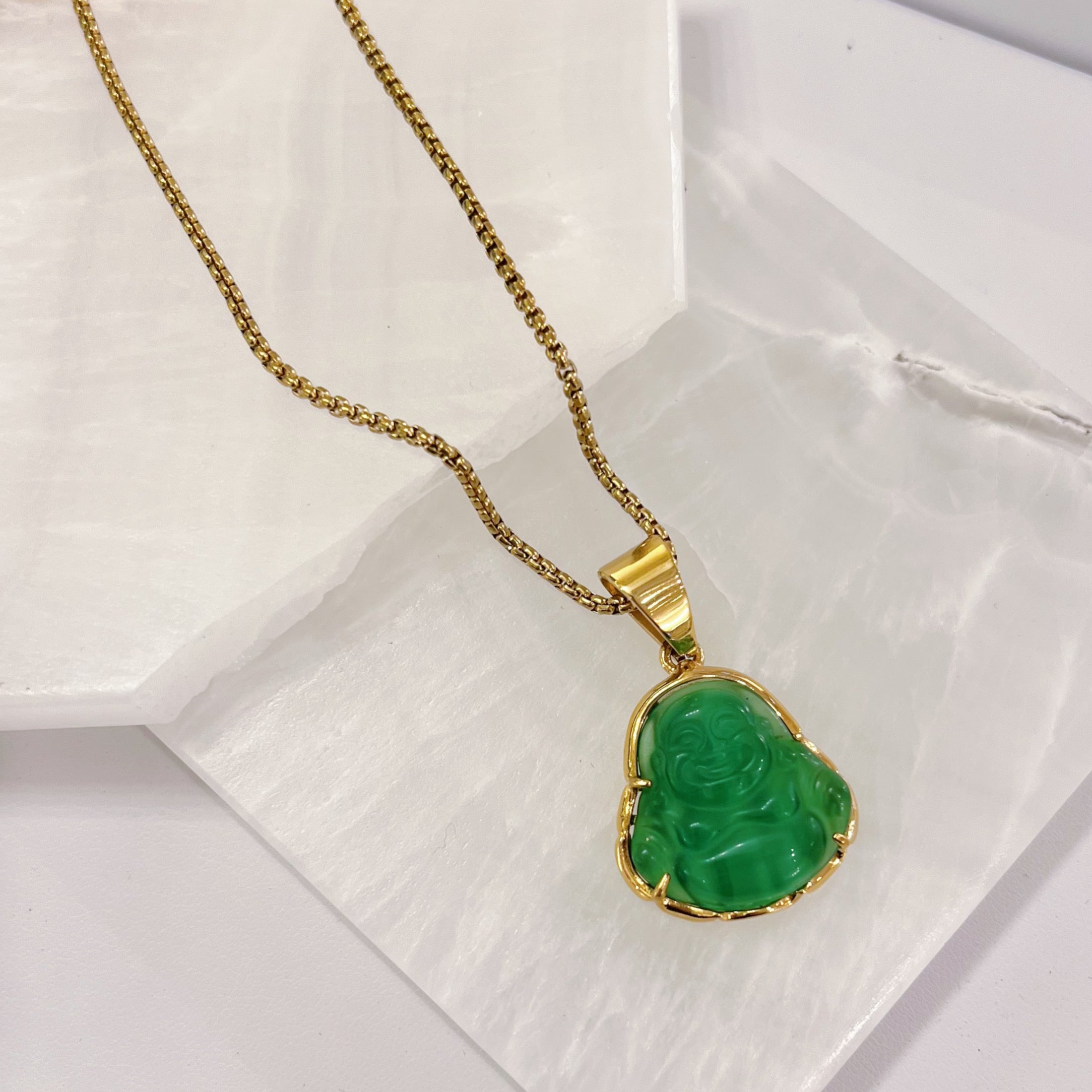 GREEN BUDDHA MINI STEEL necklace