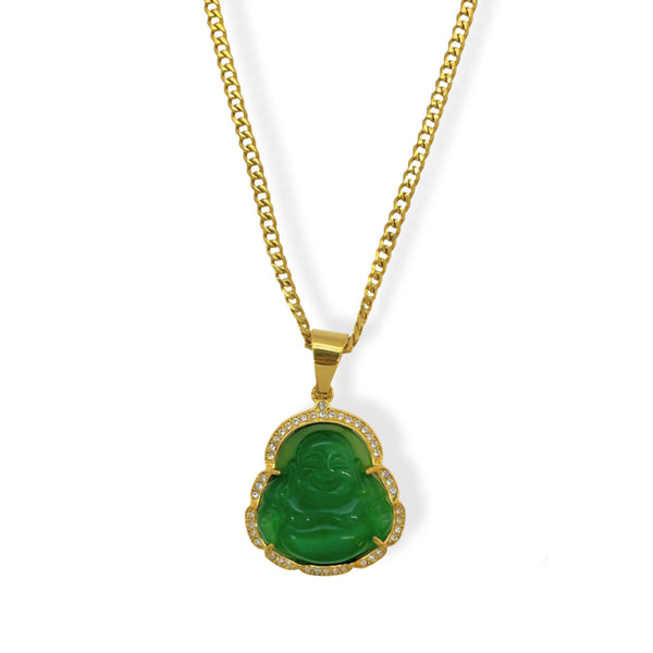 GREEN BUDDHA GOLD STEEL necklace