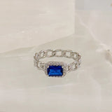 SILVER BLUE SAPPHIRE CUBAN ring