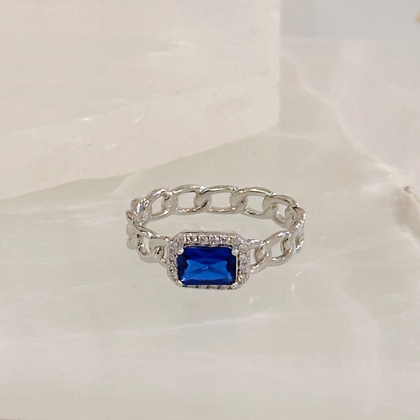 SILVER BLUE SAPPHIRE CUBAN ring
