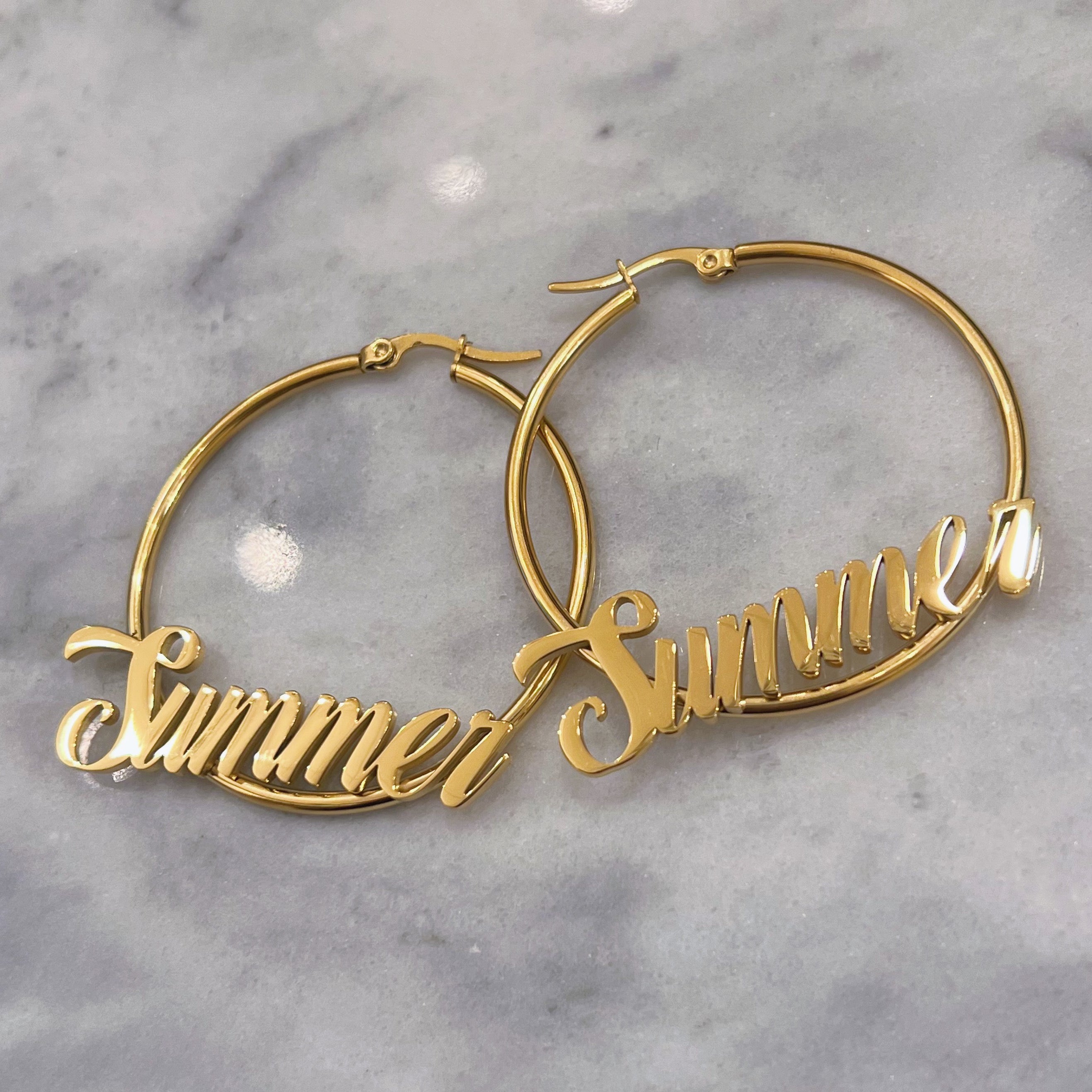 Nameplate hoop earrings Clearance