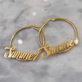 CUSTOM HIPSTER SCRIPT NAMEPLATE HOOP earrings