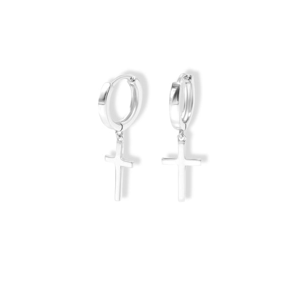 CROSS SILVER STEEL MINI HUGGIE earring