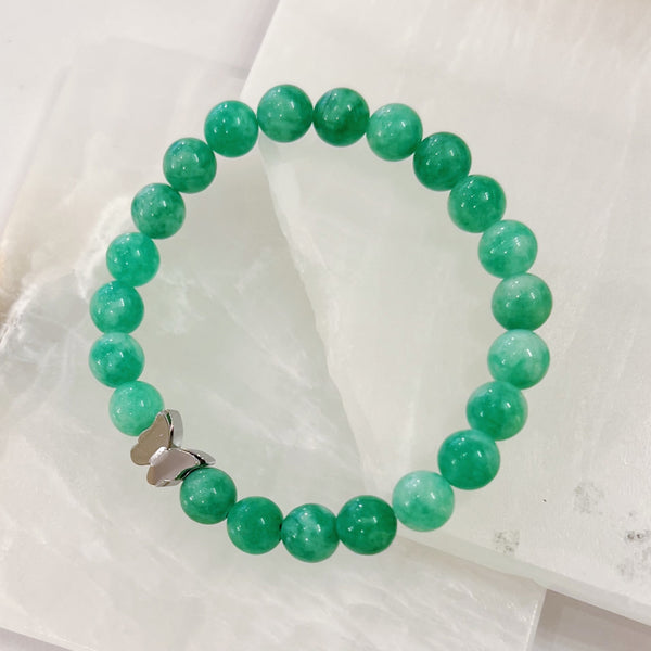 SILVER BUTTERFLY JADE BEADED bracelet