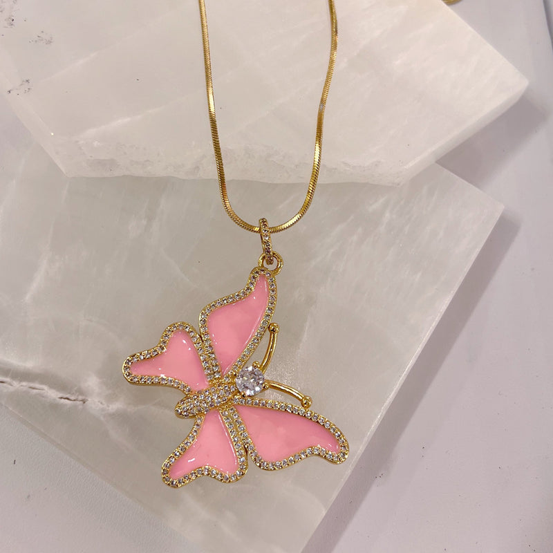 PINK YARA BUTTERFLY necklace