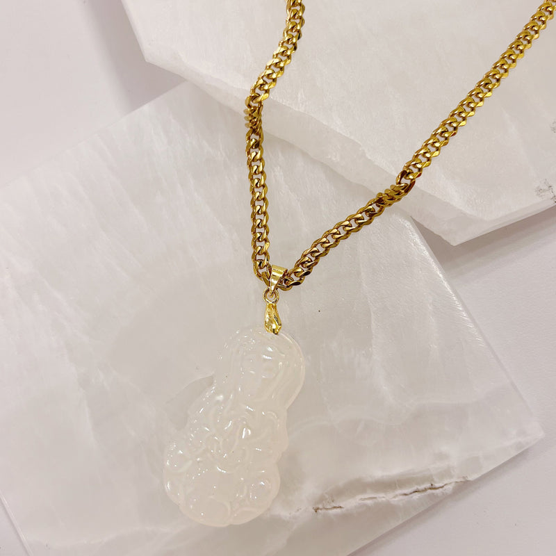 SMALL KWAN YIN WHITE JADE necklace