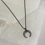 ONYX CRESCENT HORN WHITE STONE necklace