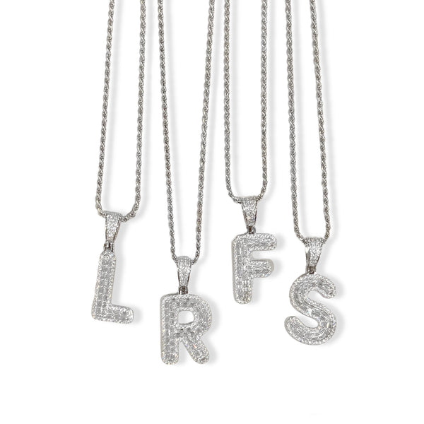 SILVER ICY INITIAL BAGUETTE II necklace