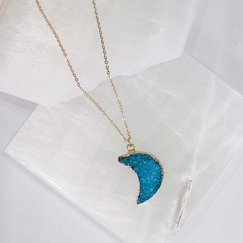 LIGHT BLUE DRUZY MOON necklace
