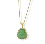PASTEL GREEN BUDDHA GOLD STEEL necklace