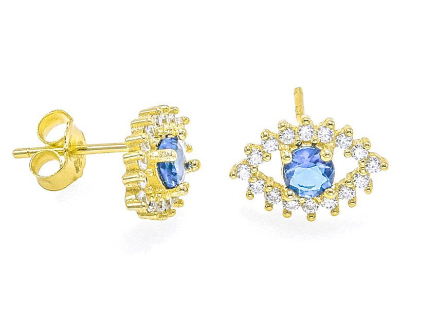 CRYSTAL SAPPHIRE EVIL EYE STUD earrings