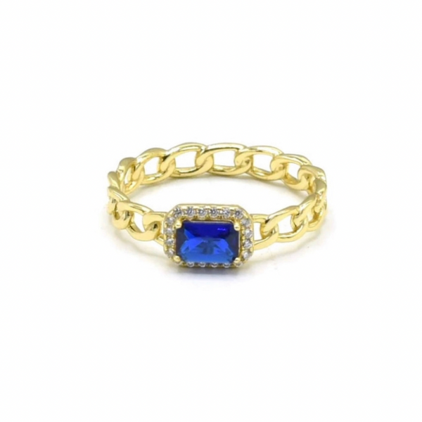 GOLD BLUE SAPPHIRE CUBAN ring