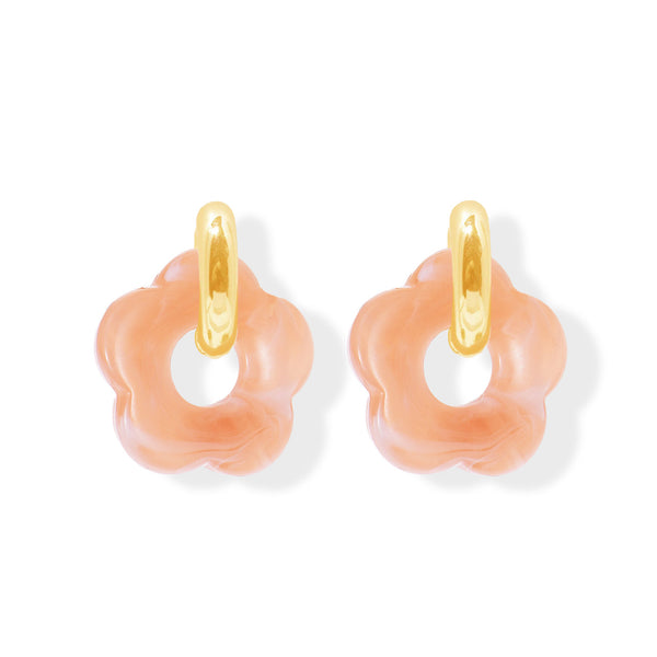 PEACH FLOWER HOOP earrings