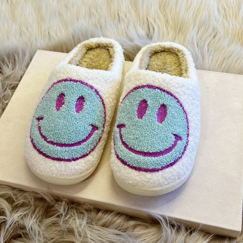 COZY BLUE SMILEY slippers