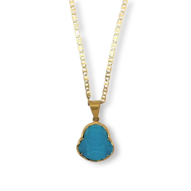LIGHT BLUE BUDDHA MINI STEEL necklace