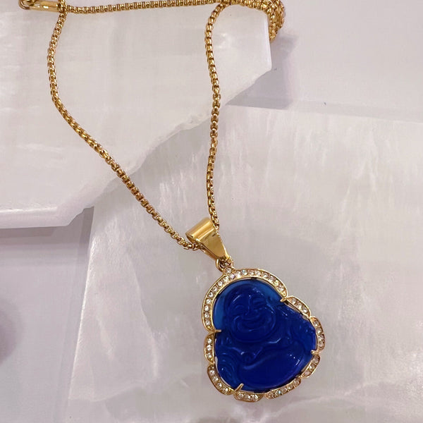 DARK BLUE BUDDHA GOLD STEEL necklace