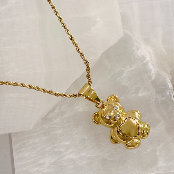 GOLD TEDDY HEART BEAR necklace