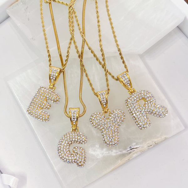 GOLD CRYSTAL BUBBLE INITIAL necklace