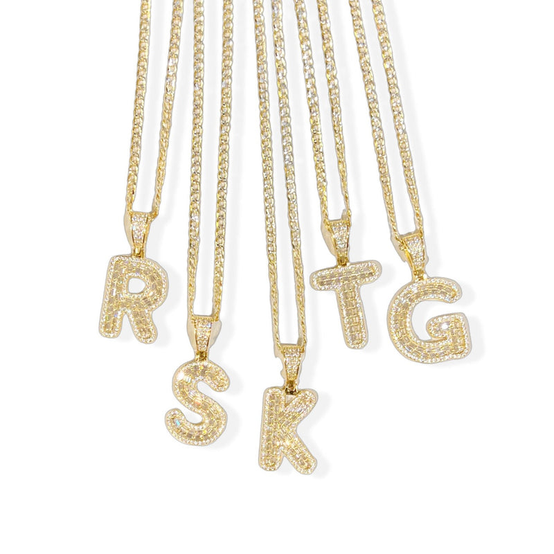 GOLD ICY INITIAL BAGUETTE II necklace