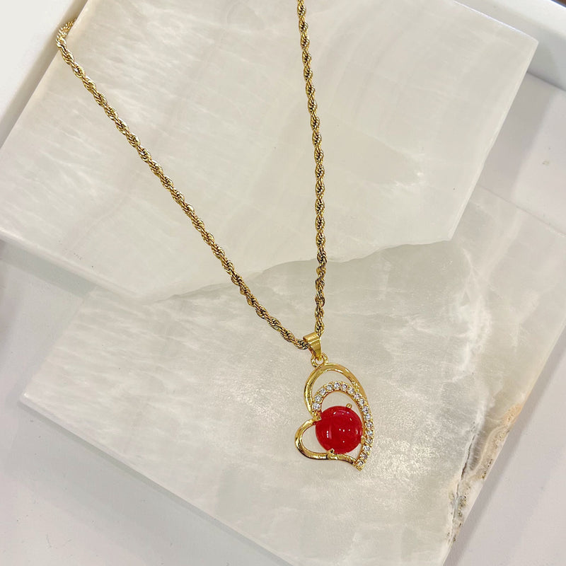 DOUBLE HEART RED JADE necklace