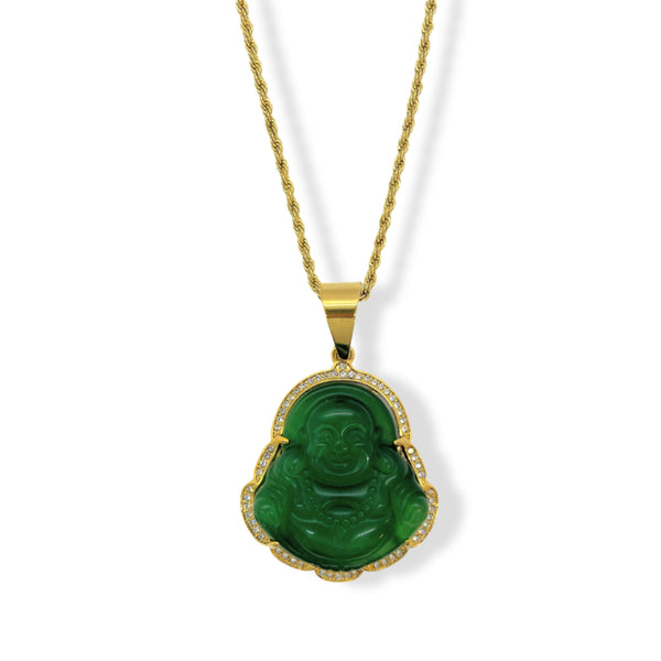 GREEN BUDDHA XL STEEL necklace