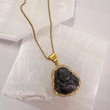 BLACK BUDDHA GOLD STEEL necklace