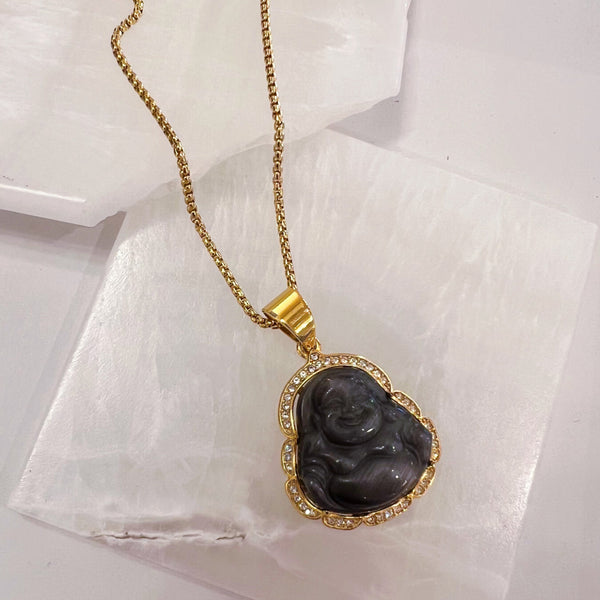 Natural, Raw Black Tourmaline Necklace with Black Onyx Buddha Pendant -  Ideal Place Market