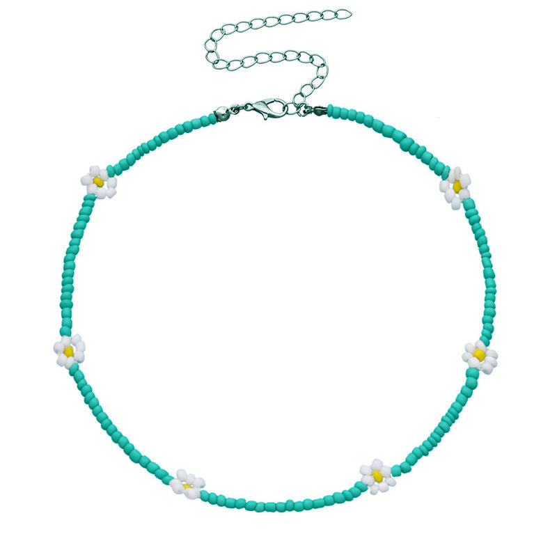 FLOWER BEADED TEAL necklace